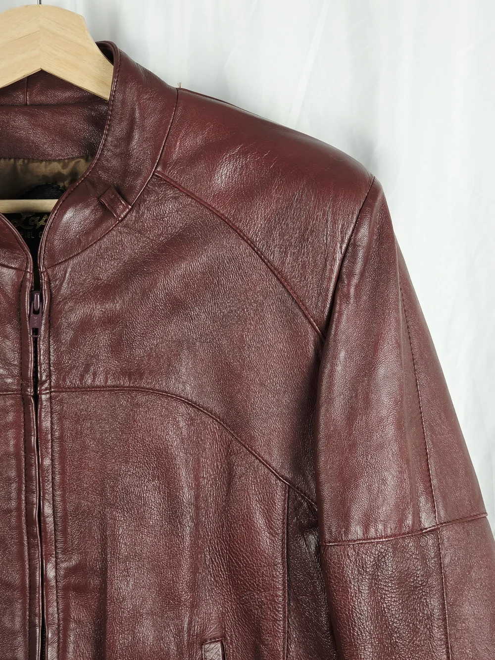Lapiel Burgundy Leather Bomber Zip Up Jacket Size 42 - Picture 5 of 16